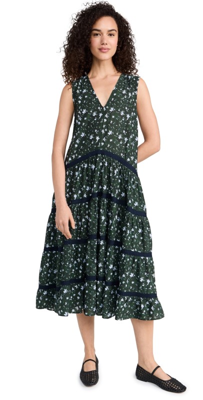 Merlette Wallis Pintuck Print Dress Forest Floral