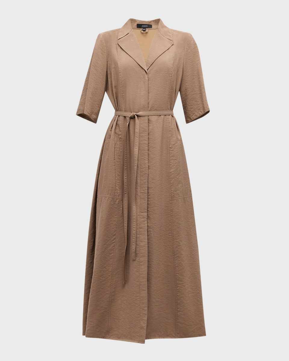 Dareau Elbow-Sleeve Twill Maxi Shirtdress