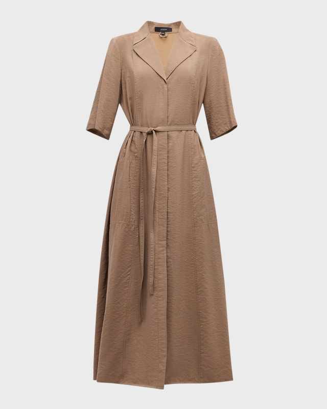 Dareau Elbow-Sleeve Twill Maxi Shirtdress