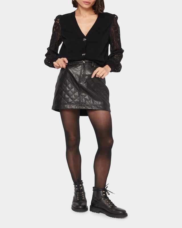 Lysandra Lace-Sleeve Wool Cardigan