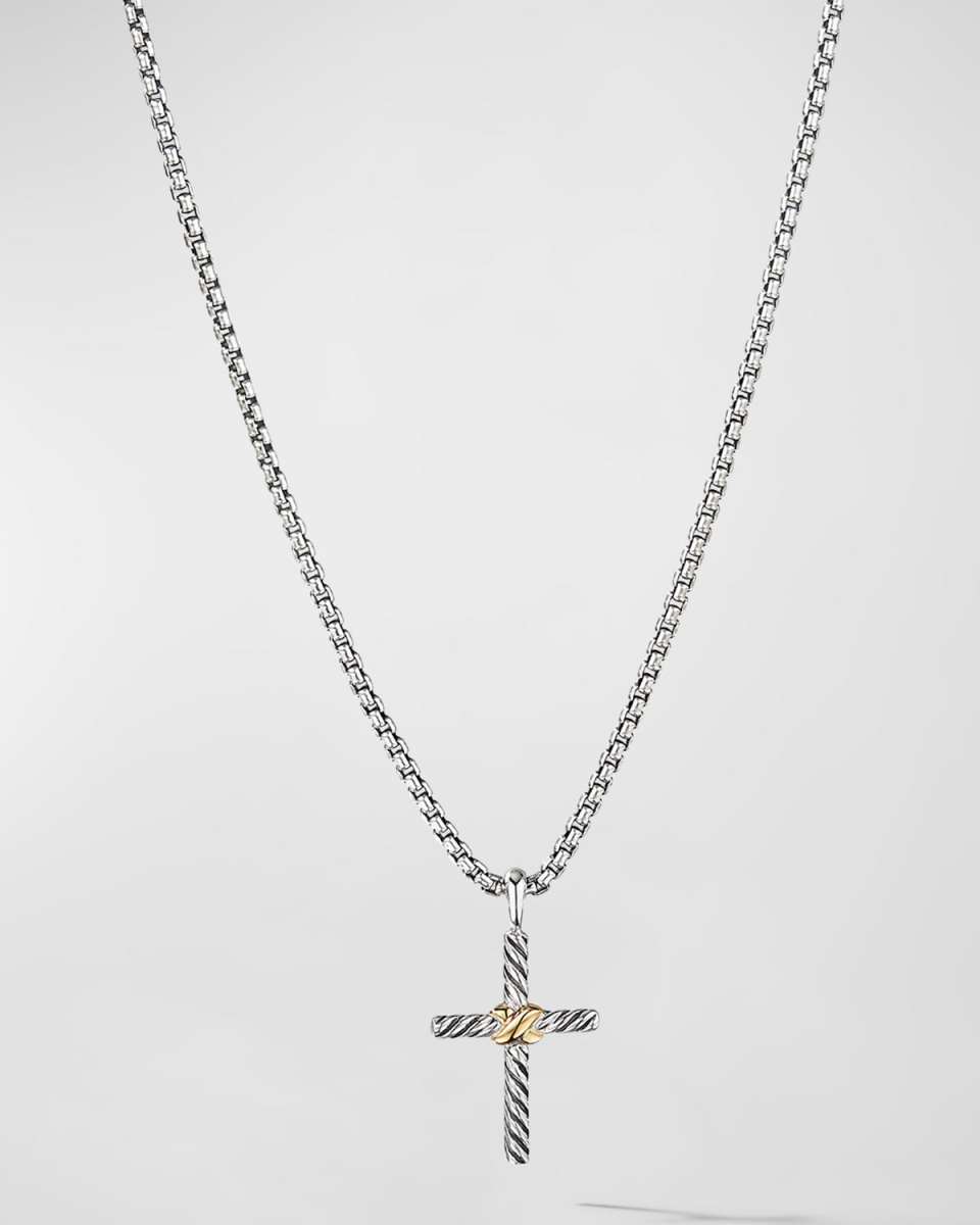 Petite X Cross Necklace in Silver with 14K Gold, 24mm, 14"L