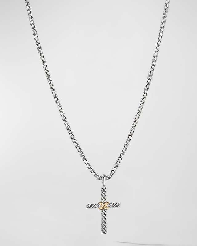 Petite X Cross Necklace in Silver with 14K Gold, 24mm, 14"L