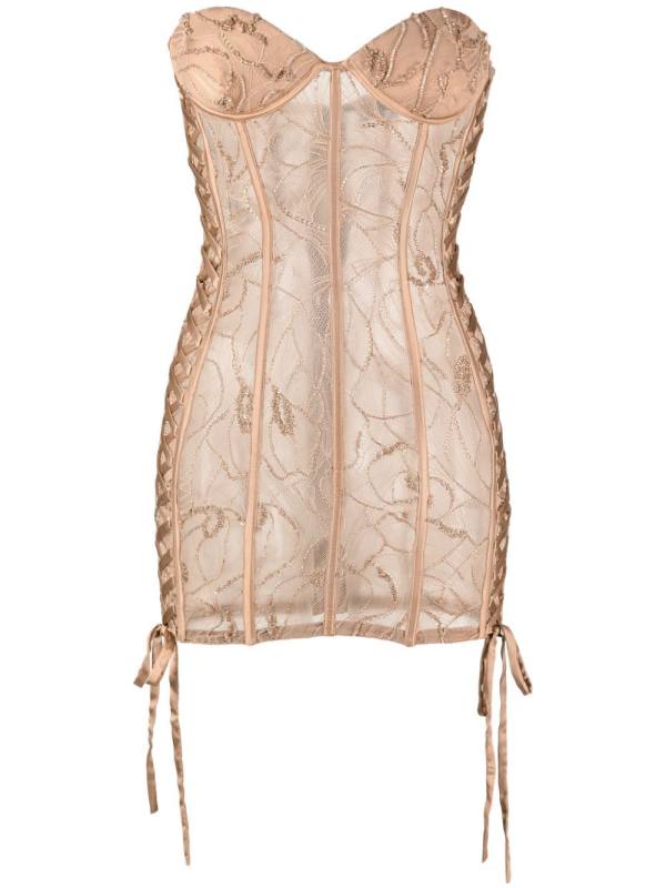 corset-style strapless dress