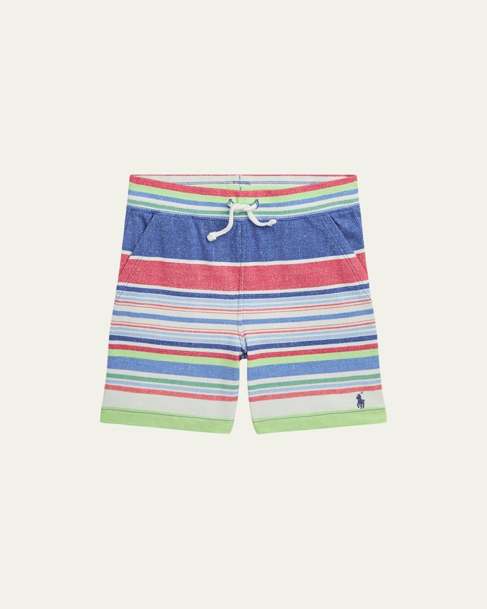 Boy's Multicolor Striped Embroidered Mesh Shorts, Size S-