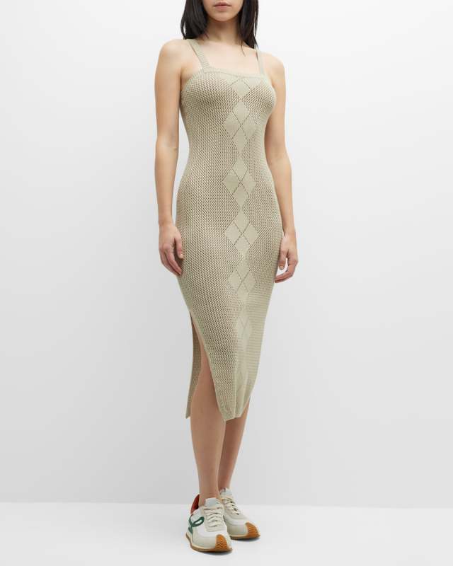 Sleeveless Argyle Pointelle Midi Dress