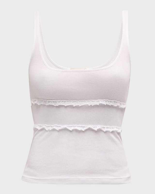 Ramie Ribbed Ruffle-Trim Pima Cotton Pajama Set