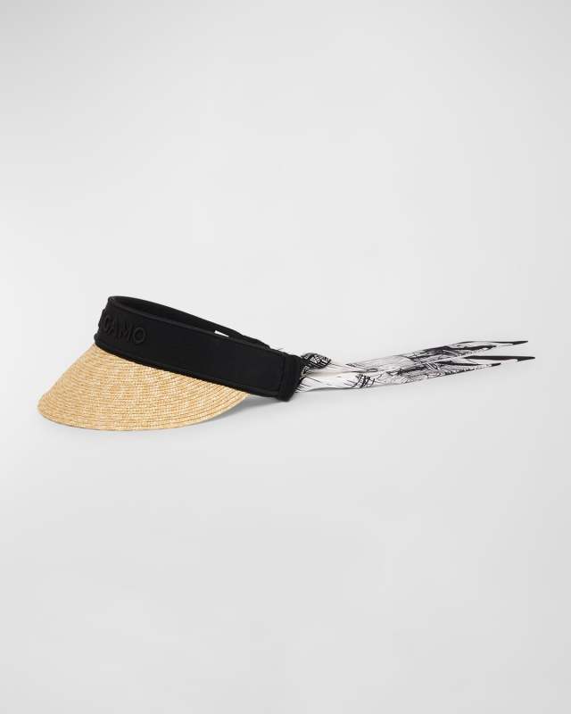 Embroidered Logo Straw Visor