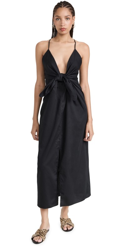 MARA HOFFMAN Lolita Deep V Neck Maxi Dress Black