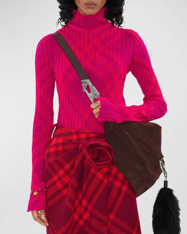 Check Knit Turtleneck Sweater