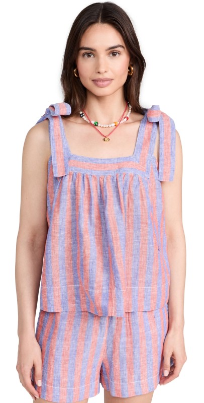 Clare V. Rosalie Tank Navy & Poppy Linen Stripe