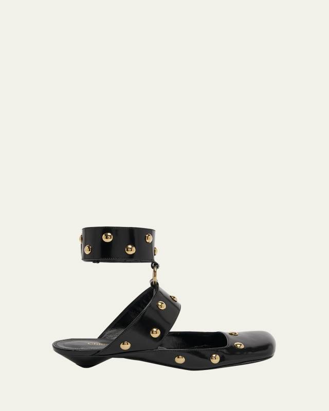 Jade Leather Stud Ankle-Cuff Ballerina Mules