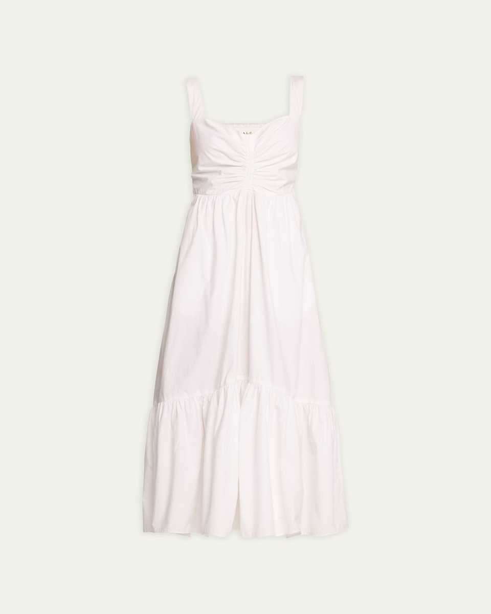 Lilah II Ruched Cotton A-Line Midi Dress
