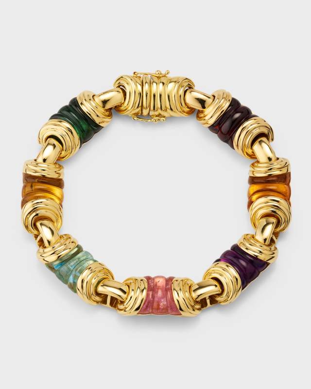 Estate 18K Yellow Gold Carved Stone Bracelet