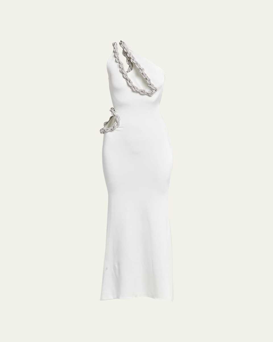 Crystal Rope Cutout One-Shoulder Gown
