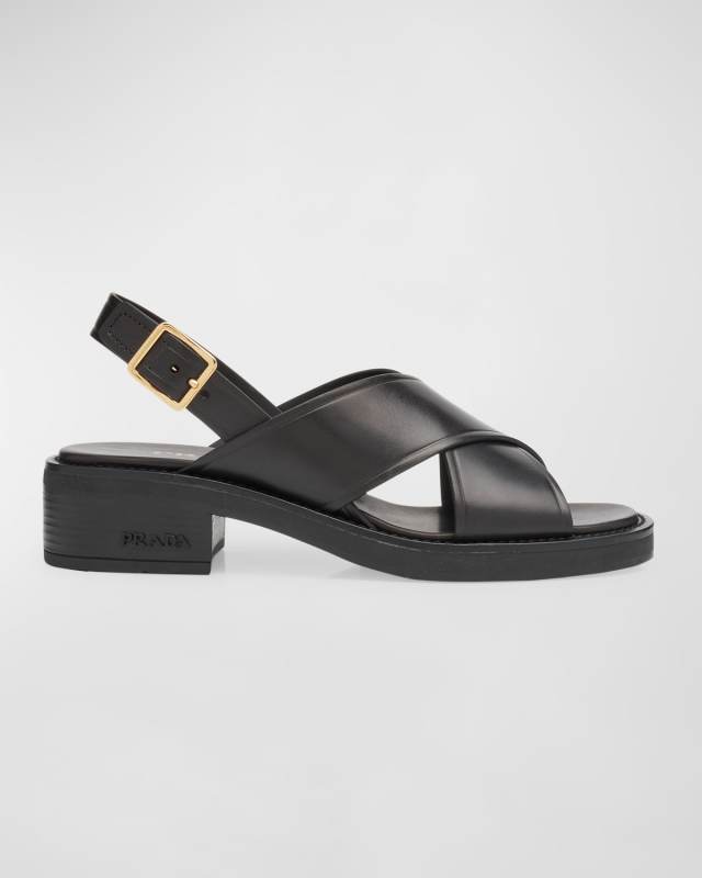Leather Crisscross Slingback Sandals