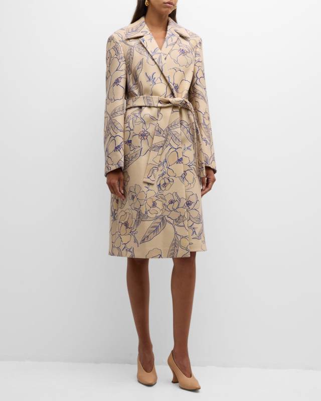 Roltas Floral Belted Double-Breasted Coat