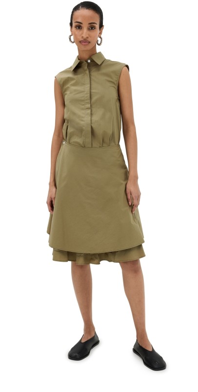 Proenza Schouler Cindy Dress In Washed Cotton Poplin Drab