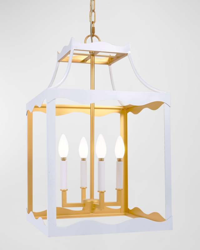 Alba Gloss White Lantern With Golden Accents
