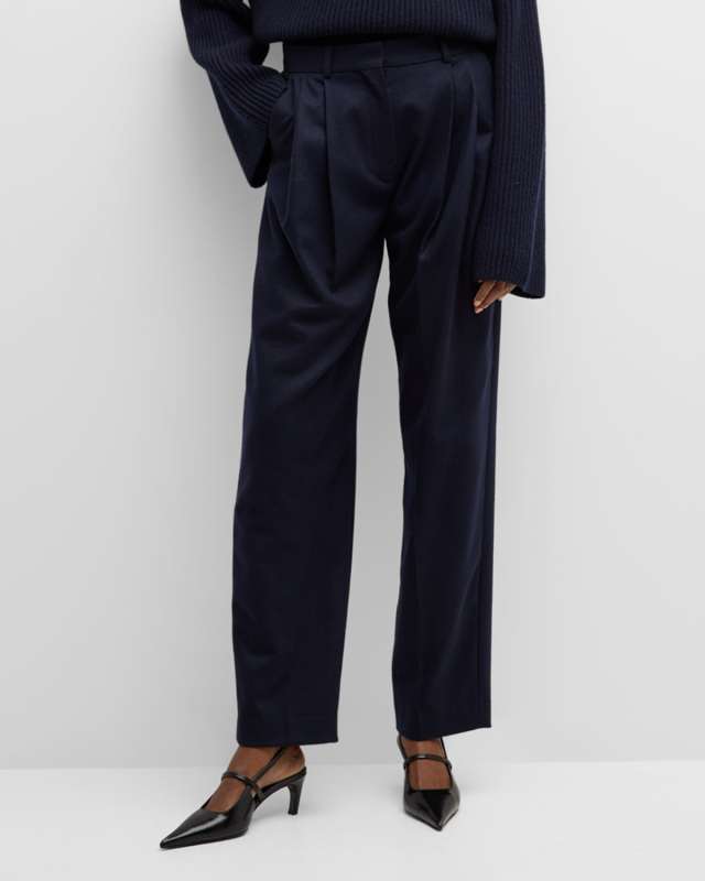 Double-Pleated Straight-Leg Tailored Trousers