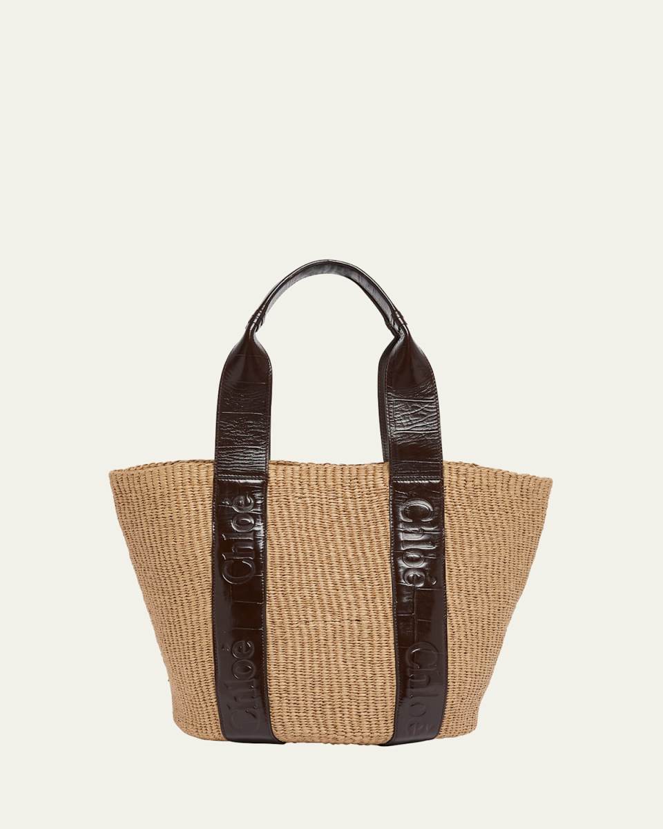 x Mifuko Woody Large Basket Tote Bag in Paper & Leather