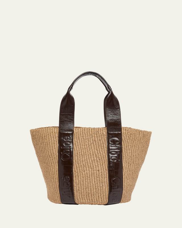 x Mifuko Woody Large Basket Tote Bag in Paper & Leather
