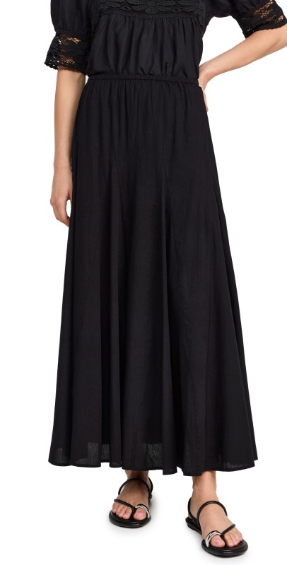 THE GREAT. The Godet Skirt Black