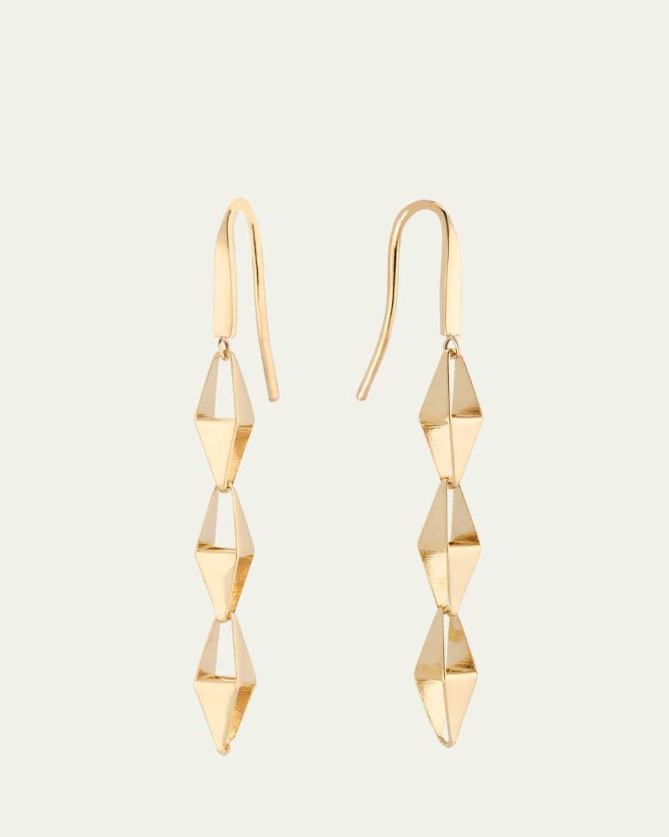14K Yellow Gold Laser 3D Kite Short Linear Hook Earrings