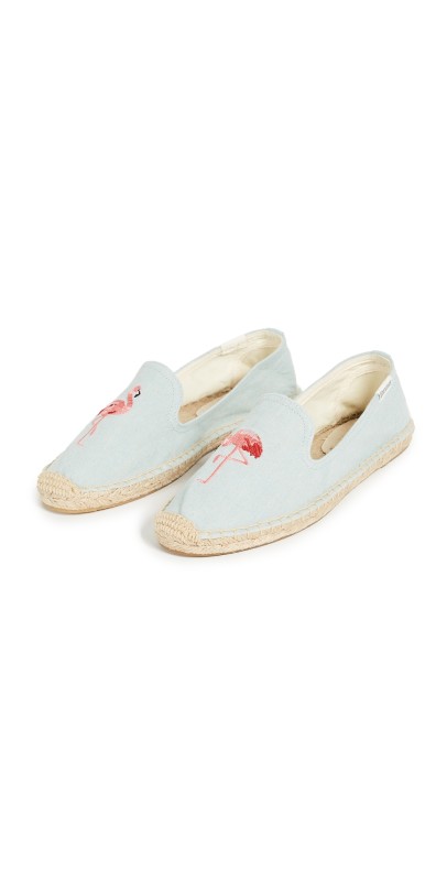 Soludos Flamingo Smoking Slipper Espadrilles Chambray