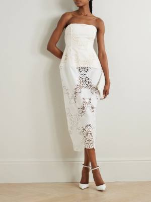 MAGDA BUTRYM Strapless guipure-lace trimmed cotton-blend midi dress