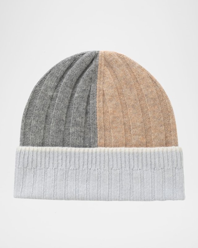 Colorblock Ribbed Cashmere Beanie