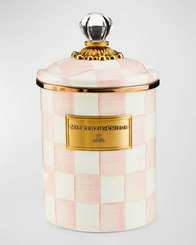 Rosy Check Enamel Canister, Medium