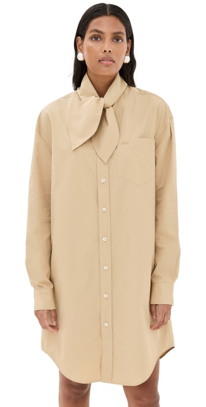 AMI Scarf Collar Shirt Dress Sand