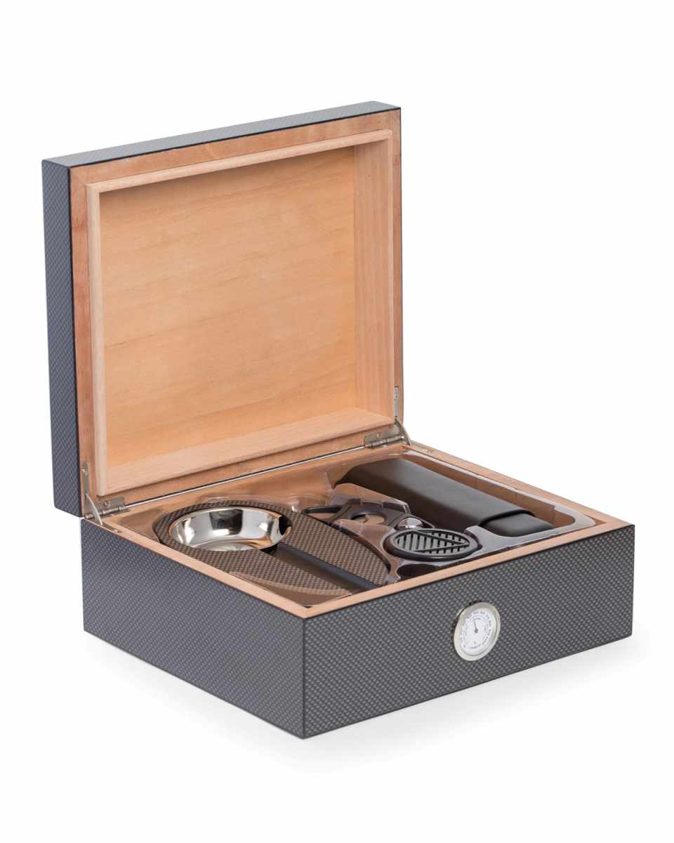 Carbon Fiber Cigar Humidor & Accessories Set