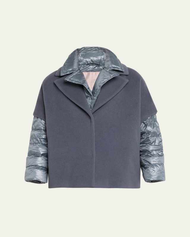 Double Wool Jacket with Removable Shiny Puffer Nylon Insert