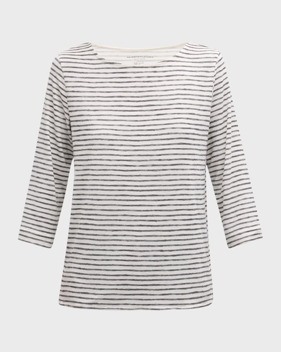 Striped 3/4-Sleeve Stretch Linen Tee