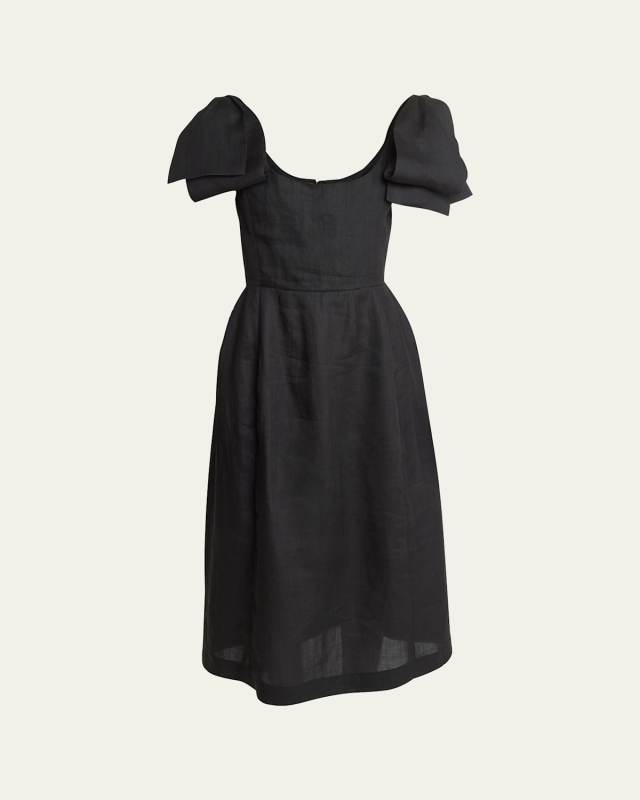 Shoulder Ruffle Midi Voile Dress