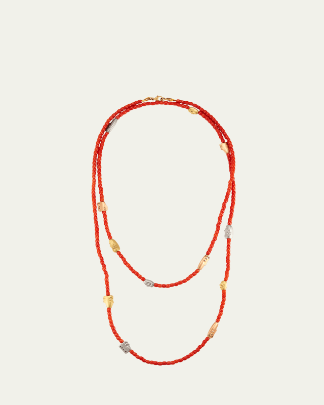 18K Gold and Palladium The Big Sleep Necklace with Coral, 38"L