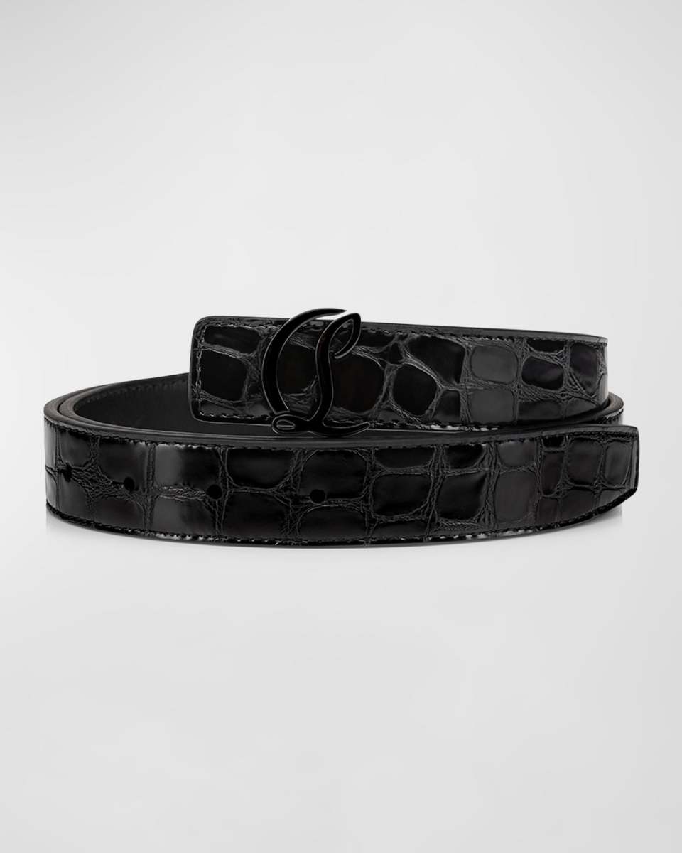 CL Logo Belt 25MM in Alligator Embossed Leather