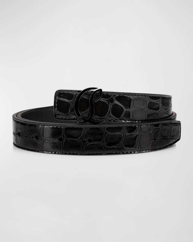 CL Logo Belt 25MM in Alligator Embossed Leather