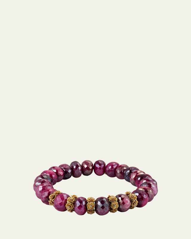 14K Yellow Gold and Diamond Multi-Rondelle Rose Moonstone Bracelet