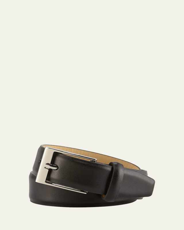 Boys' Faux-Leather Dress Belt, Black, S-