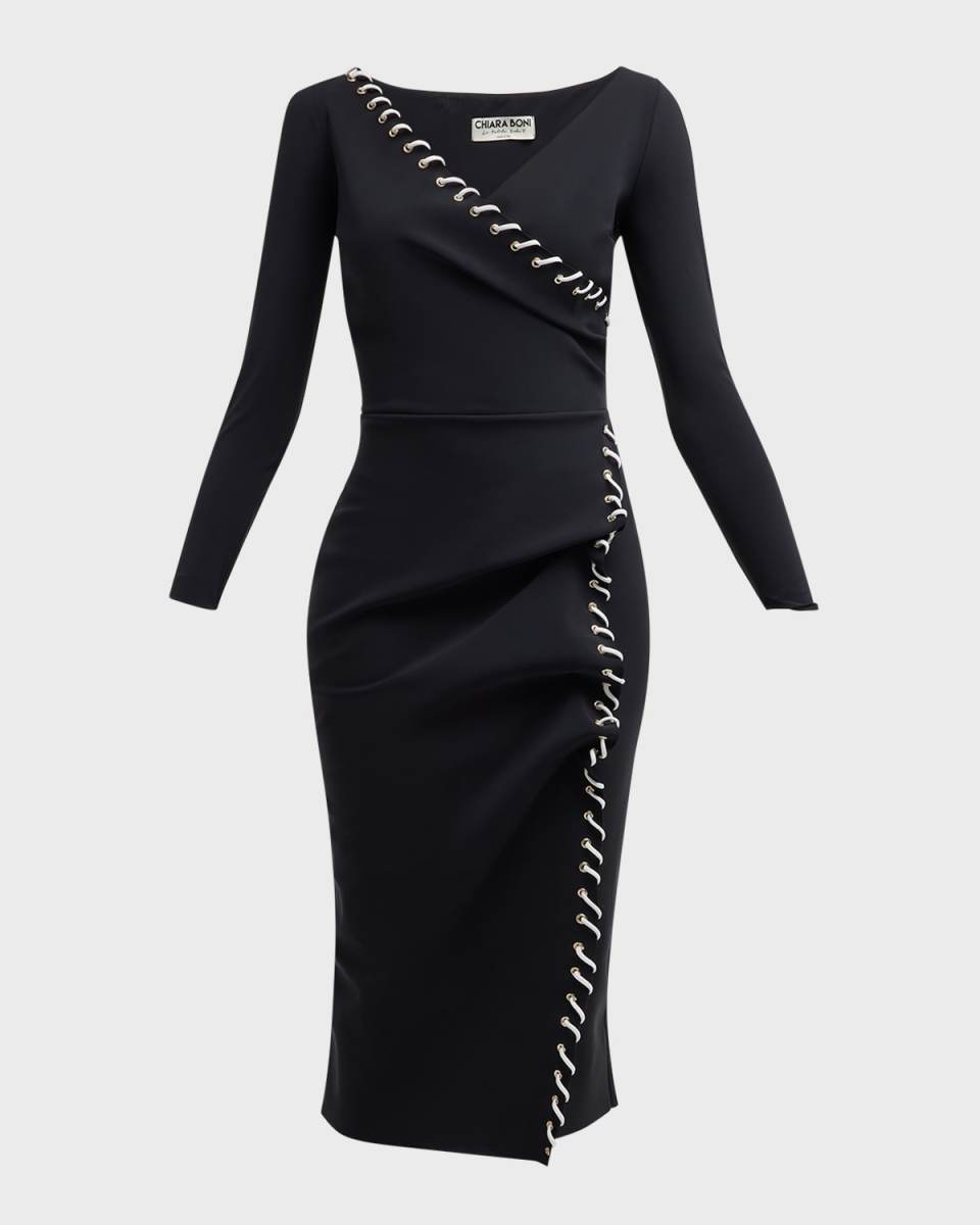 Lace-Up Bodycon Midi Dress