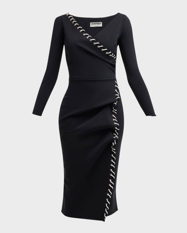Lace-Up Bodycon Midi Dress