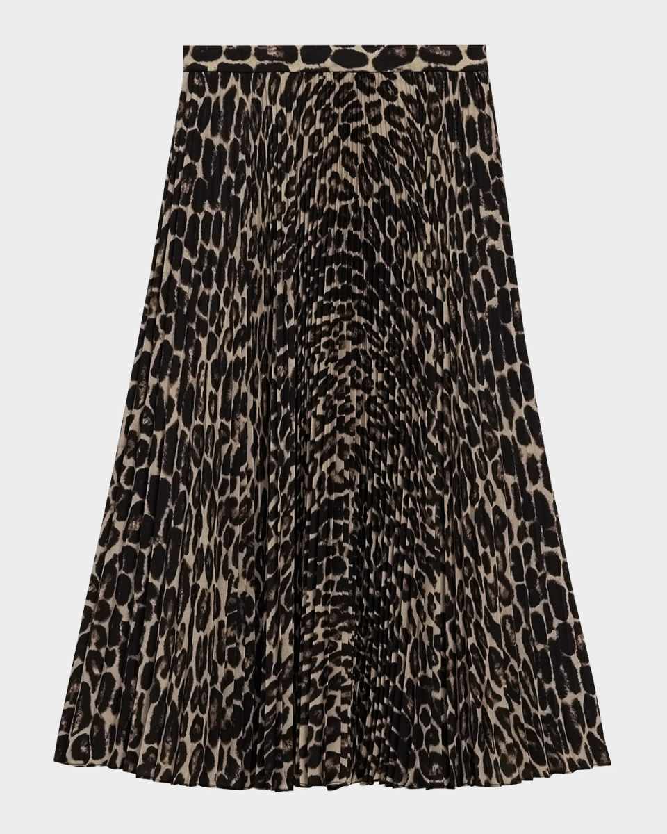 Pleated Leopard-Print Midi Skirt