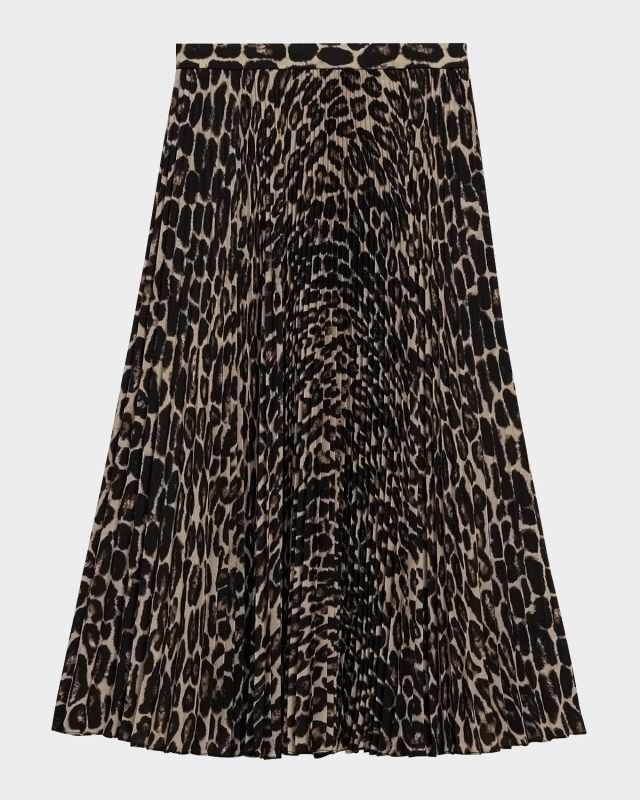 Pleated Leopard-Print Midi Skirt