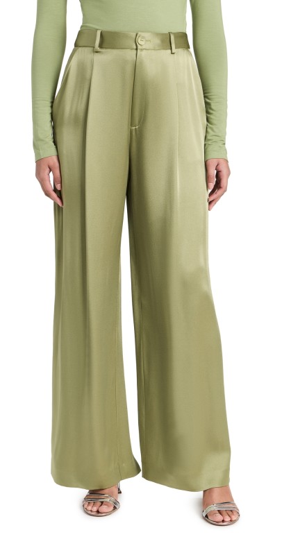 LAPOINTE Doubleface Satin Relaxed Pleated Pants Olive