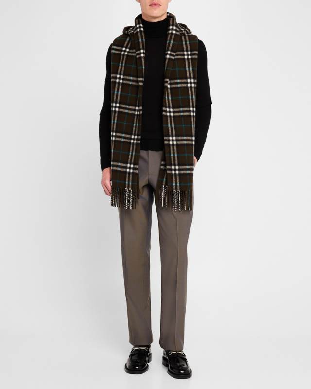 Men's Wool Giant Check Hooded Scarf