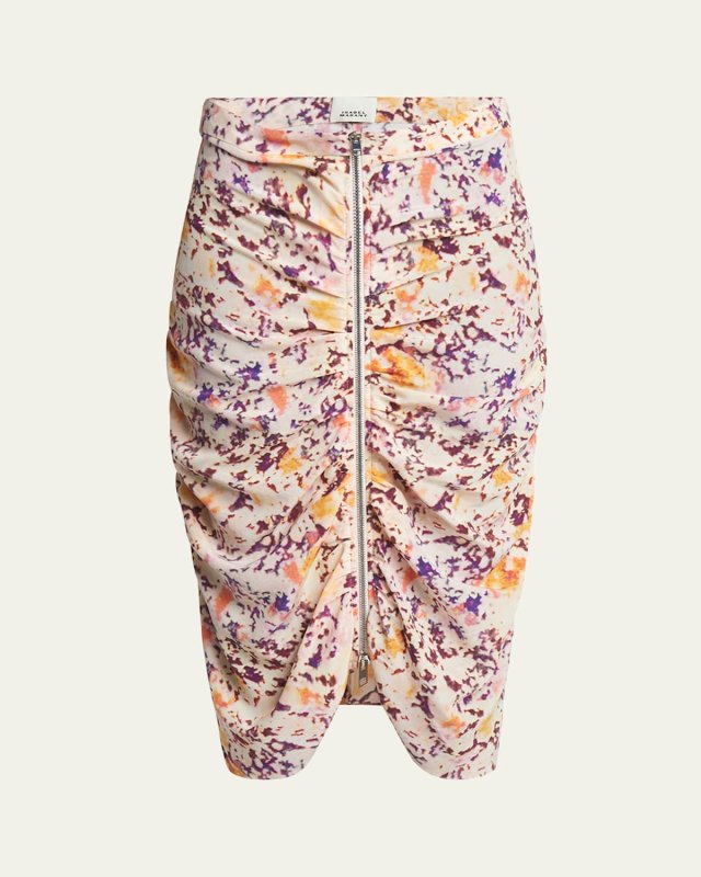 Hozana Floral Print Midi Skirt with Front Zip