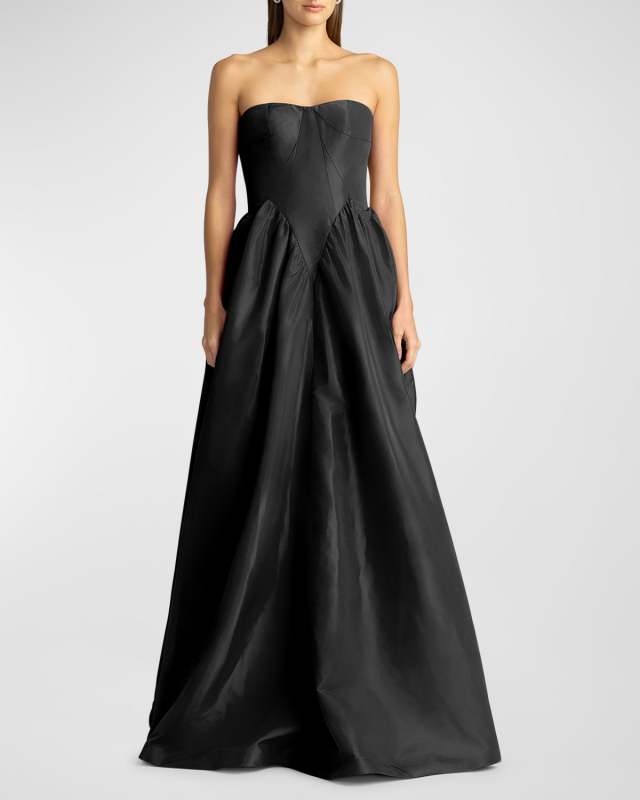 Strapless Drop-Waist Taffeta Gown