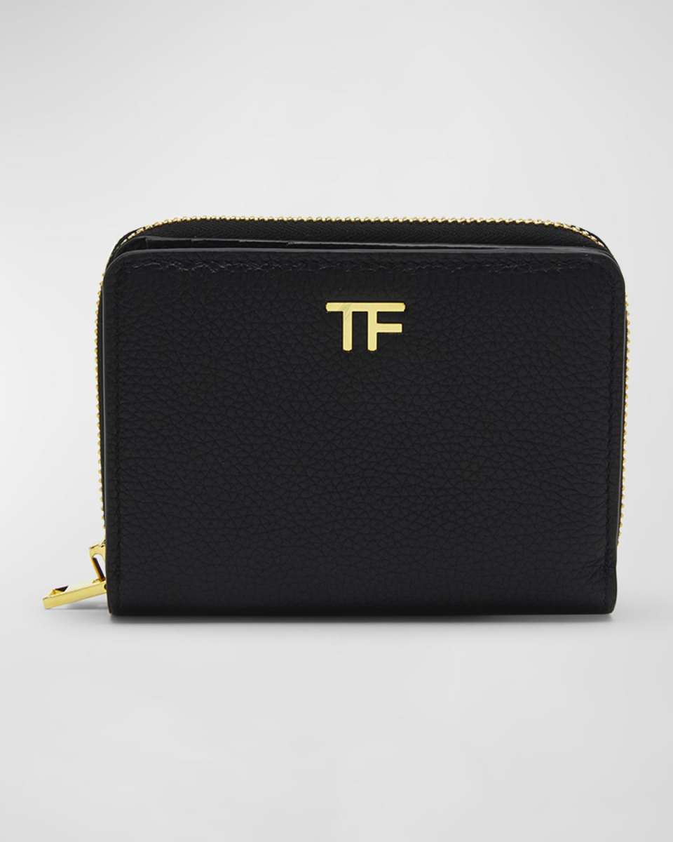 TF Compact Zipped Wallet in Grained Leather